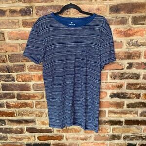American Eagle Indigo Blue Striped Short Sleeve Classic Fit T-Shirt Men's Large